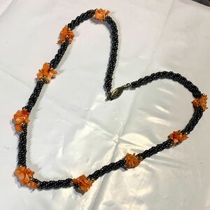 Vintage Elegant hematite and coral Beaded Necklace
